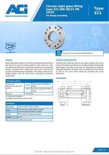 Circular sight glass fitting type 321 DIN 28121 PN 10/25
