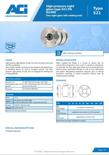High-pressure sight glass type 521 PN 63/400