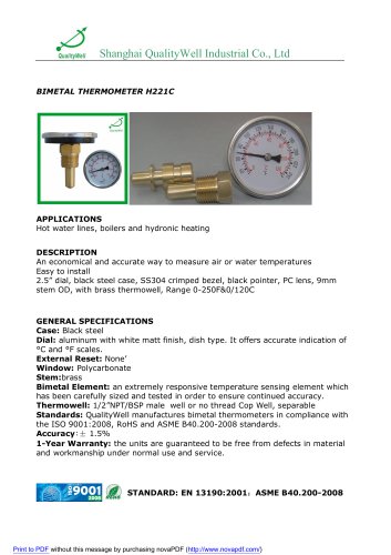 BIMETAL THERMOMETER H221C