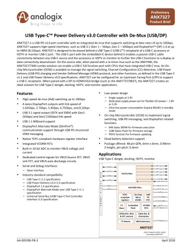 USB Type-C™ Power Delivery v3.0 Controller with De-Mux (USB/DP)