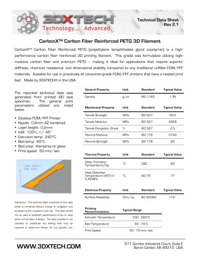 CarbonX™ Carbon Fiber Reinforced PETG 3D Filament