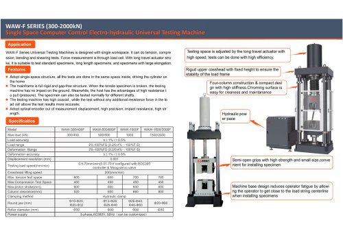 JINAN HENSGRAND WAW-F Series Single Space Computer Control Electro-hydraulic Universal Testing Machine