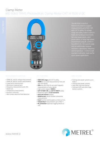 MD 9260 TRMS Photovoltaic Clamp Meter CAT III 1500 V DC EN