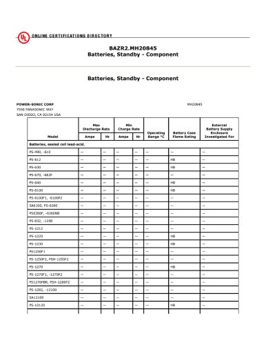 UL Certifications Sealed Lead Acid Rechargeable Batteries