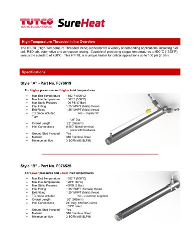 High Temperature Threaded Inline Heater