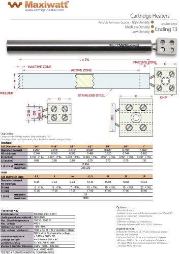 T3 - Cartridge Heater Circular Flange Ending T3