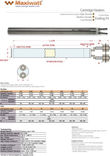 T4 - Cartridge Heater Circular Flange Ending T4