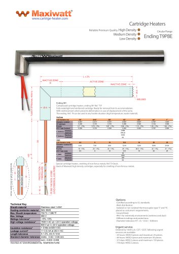 T9PBE - Cartridge Heater Circular Flange Ending T9PBE