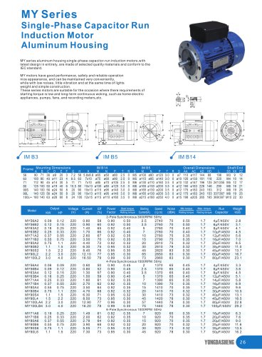 MY Series Single-Phase Capacitor Run Induction Motor Aluminum Housing