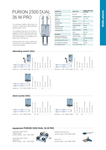 configuration options UV plant PURION 2500 DUAL 36 W PRO