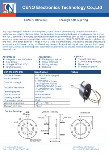 CANBUS slip ring with 70mm through bore ECN070-04P3-04S