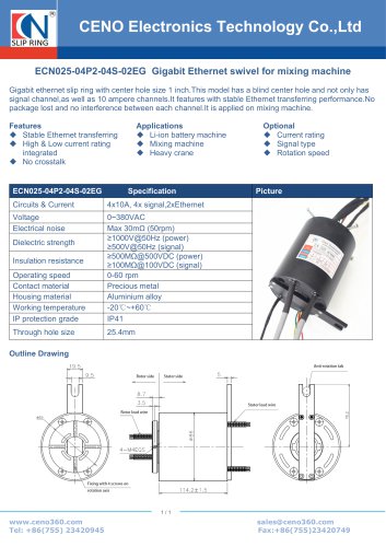 CENO 1000Mbps Ethernet slip ring assembly ECN025-04P2-04S-02EG