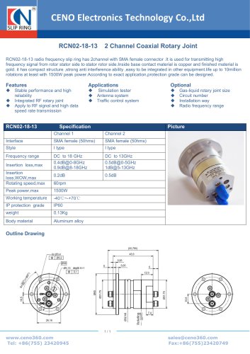 CENO 2 Channel Coaxial Rotary Joint RCN02-18-13