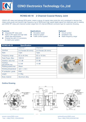 CENO 2 channel coaxial rotary joint RCN02-40-18