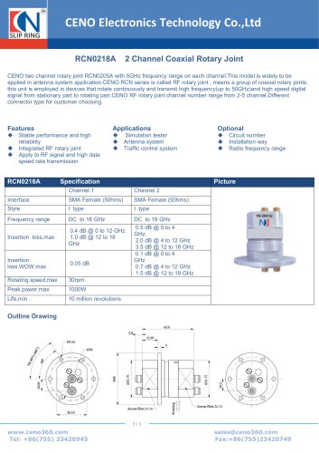 CENO 2 Channel Coaxial Rotary Joint RCN0218A