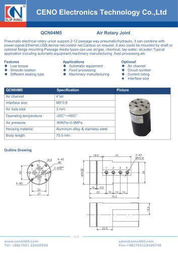 CENO 4 Channel Pneumatic rotary union QCN04M5