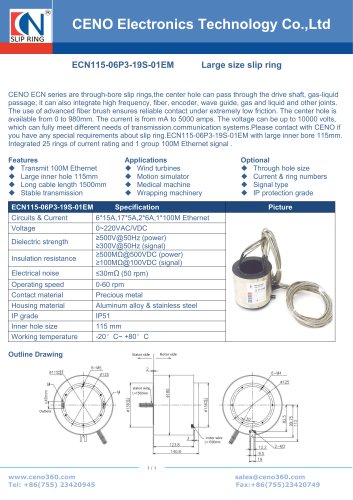 CENO Big hole slip ring with Ethernet signal ECN115-06P3-19S-01EM