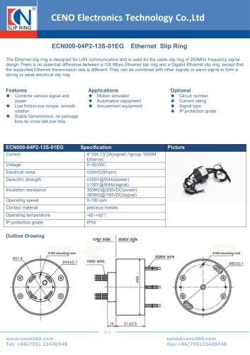 CENO Ethernet slip ring 1000Mbps ECN000-04P2-13S-01EG