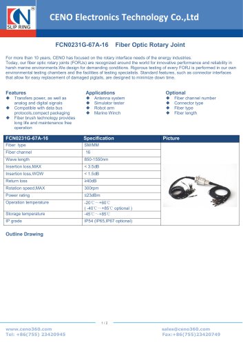 CENO Fiber optic rotary joint with 16 channel  FCN0231G-67A-16