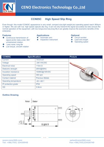 CENO High Speed Slip Ring Super Miniature capsule CCN05C