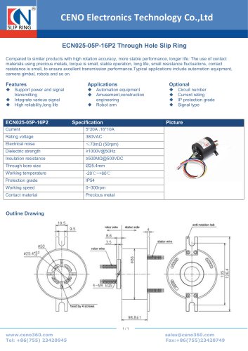 CENO Hollow shaft slip ring ECN025-05P-16P2