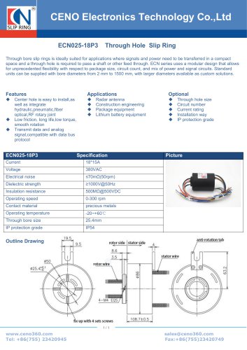 CENO Hollow shaft slip ring with 18 channel ECN025-18P3