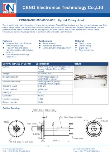 CENO Hybrid slip ring with fiber optic channel ECN000-06P-26S-01EG-01F