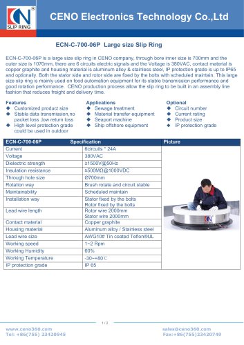 CENO IP65 carbon brush slip rings ECN-C-700-06P