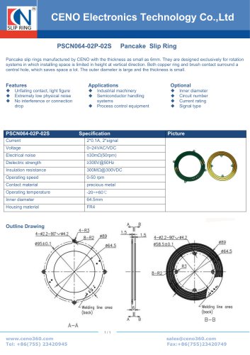 CENO Pancake slip ring with 6mm thickness PSCN064-02P-02S