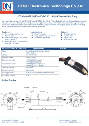 CENO Power slip ring with fiber optic channel ECN000-09P2-12S-01EG-01F