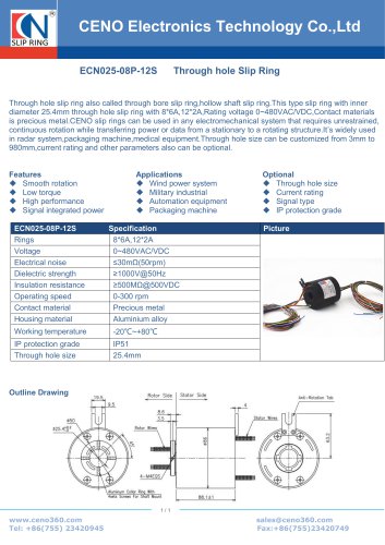 CENO Slip ring with 1 inch through bore ECN025-08P-12S