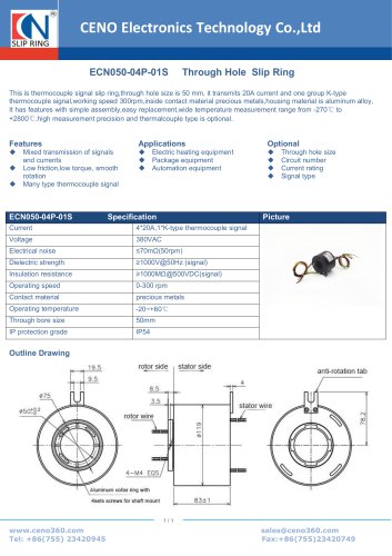 CENO Thermocouple signal slip ring with hole 50mm ECN050-04P-01S