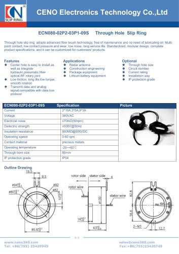 CENO Through bore slip ring with 80mm hole ECN080-02P2-03P1-09S