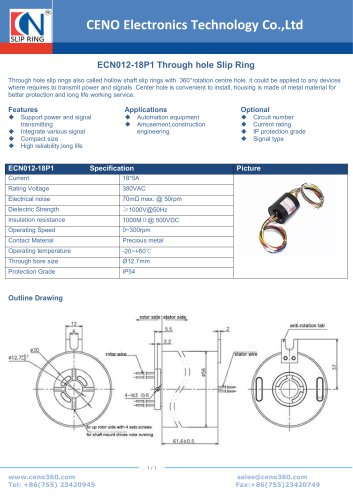 CENO Through hole slip ring ECN012-18P1