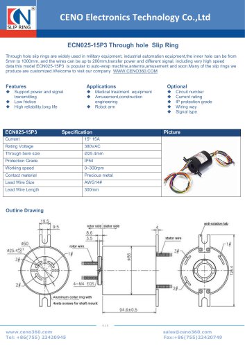 CENO Through hole slip ring ECN025-15P3