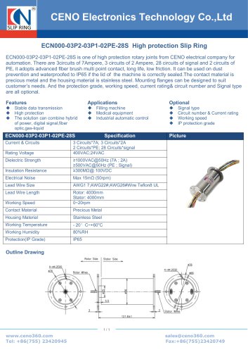 Flange mounting slip ring IP65 ECN000-03P2-03P1-02PE-28S