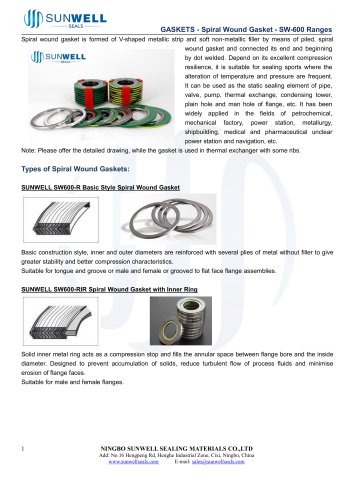 GASKETS - Spiral Wound Gasket - SW-600 Ranges