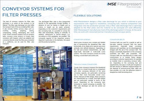 Products Catalog MSE conveyor systems for filter presses