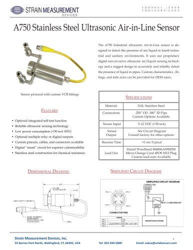 A750 Stainless Steel Ultrasonic Air in Line Detector