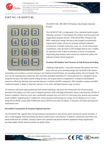 Waterproof 12 keys stainless steel panel mount keypad with backlight