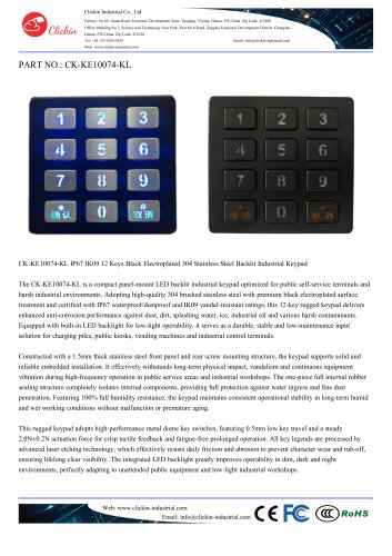 Waterproof 12 keys stainless steel panel mount keypad with backlight with electroplated black surface