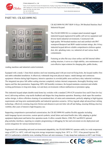 Waterproof 16 keys stainless steel panel mount keypad