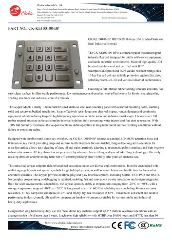 Waterproof 16 keys stainless steel panel mount keypad