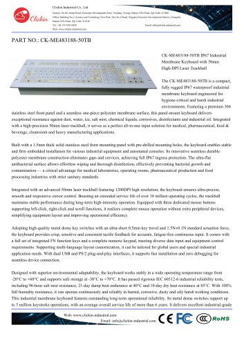 Waterproof Membrane surface pharmaceutical stainless steel panel mount keyboard with integrated touchpad mouse