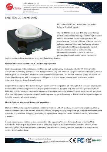 Waterproof Mountable 36.0mm medical trackball
