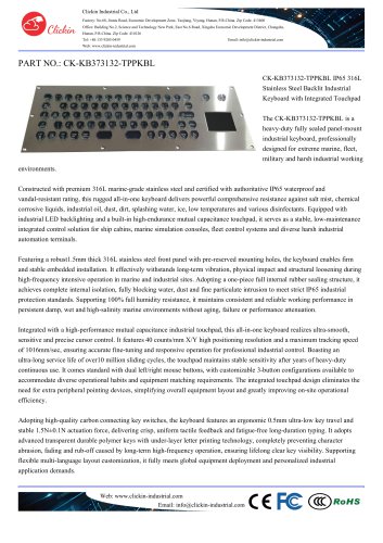 Waterproof Stainless steel panel mount backlight keyboard with integrated touchpad mouse 