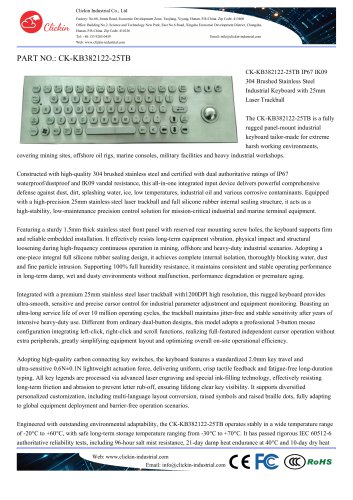 Waterproof Stainless steel panel mount keyboard with integrated 25.0mm trackball mouse