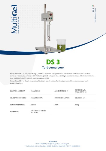 DS 3 - Turboemulsore da laboratorio per miscelazione ed emulsione