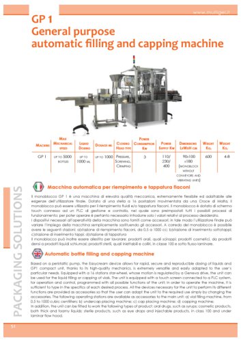 GP1 General purpose automatic filling and capping machine