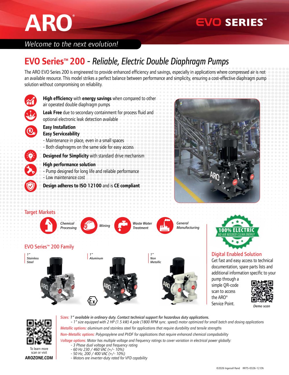 EVO Series&trade; 200 - Reliable, Electric Double Diaphragm Pumps - ARO, Ingersoll Rand